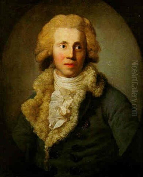 Portrait Of A Gentleman In A Fur-edged Blue Jacket Oil Painting by Anton Graff