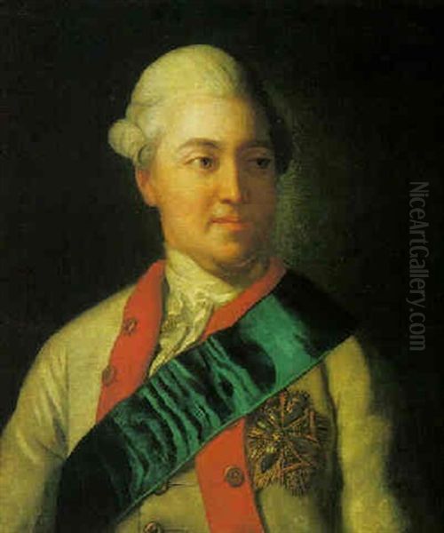 Portrait Of Friedrich August Iii, The Just, Elector, Later King Of Saxony In White, Wearing The Blue Slash Of The Order Of The White Eagle Of Poland Oil Painting by Anton Graff