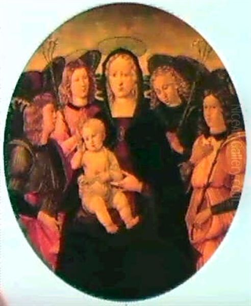 Madonna And Child Adored By Four Angels Oil Painting by Giovanni Graffione