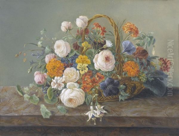 Stillleben Mit Blumen In Einem Korb Oil Painting by Anna Emilia Graf-Reinhart