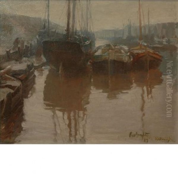 Boats In Harbor, Katwijk Aan Zee, Holland Oil Painting by Robert Wadsworth Grafton