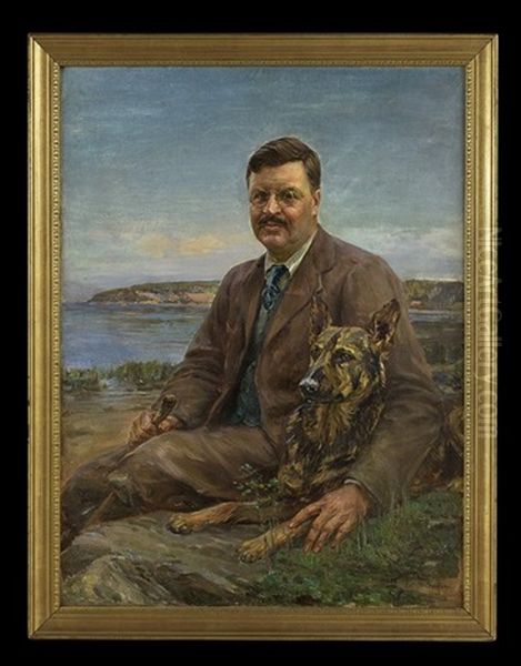 Portrait Of A Gentleman With His German Shepherd Oil Painting by Robert Wadsworth Grafton