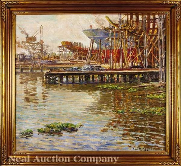 Jahncke Shipyard, Madisonville, Louisiana Oil Painting by Robert Wadsworth Grafton