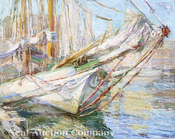 Schooners, Luggar's Landing, New Basin Canal Oil Painting by Robert Wadsworth Grafton