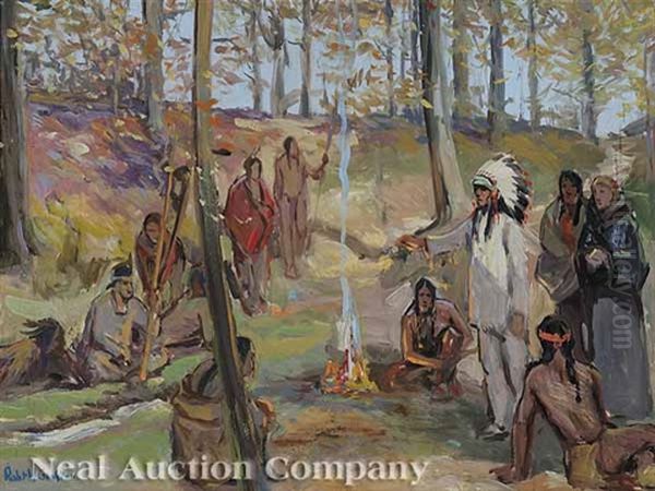 Meeting Of Father Marquette And A Potawatami Chief Oil Painting by Robert Wadsworth Grafton