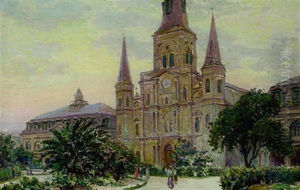 Jackson Square Showing St. Louis Cathedral And Cabildo, New Orleans (+ Rare Copy Of Guide Book: New Orleans, The Paris Of America) Oil Painting by Robert Wadsworth Grafton