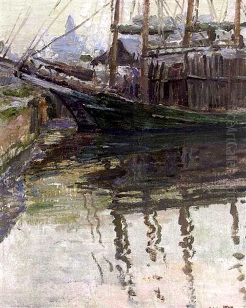 Study Of Reflections: New Basin Canal Oil Painting by Robert Wadsworth Grafton