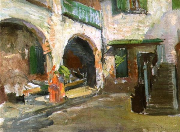 French Quarter Courtyard Oil Painting by Robert Wadsworth Grafton