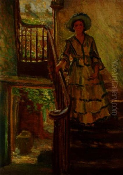 Woman Descending A Stairway, New Orleans Oil Painting by Robert Wadsworth Grafton