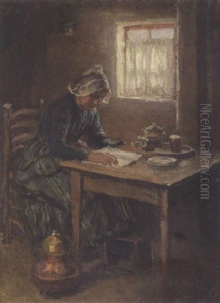 Woman Reading In A Dutch Interior Oil Painting by Robert Wadsworth Grafton