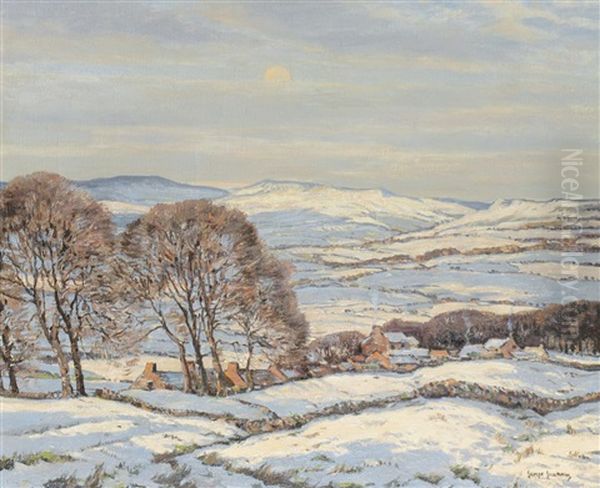 A Dales Village In Snow Oil Painting by George Graham