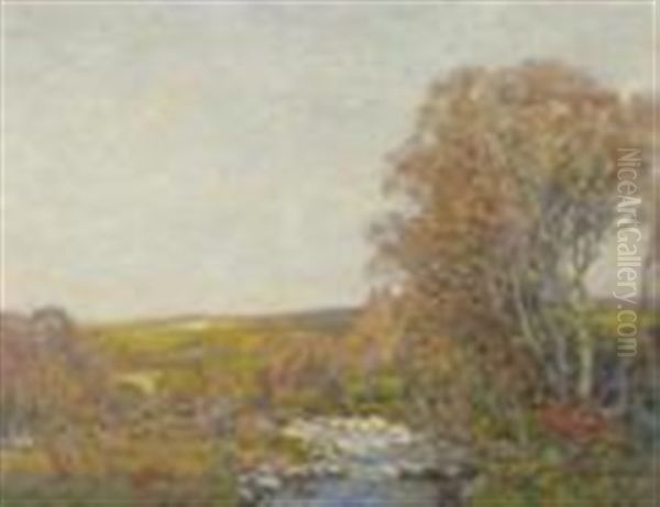 Dales River Landscape At Twilight Oil Painting by George Graham