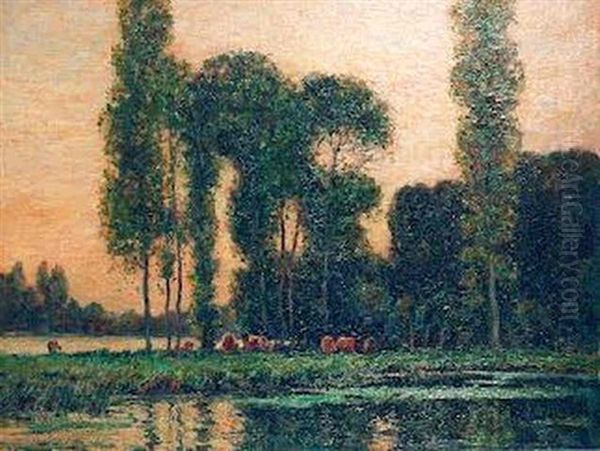 Wooded River Scene With Cattle Oil Painting by George Graham