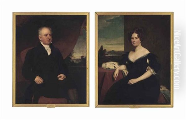 Portrait Of Archibald Buchanan Of Auchentorlie Seated, Landscape Beyond And Portrait Of His Wife Mary Lyon (pair) Oil Painting by John (Gilbert) Graham