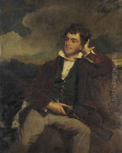 Portrait Of A Gentleman In A Landscape, With A Shotgun And A Springer Spaniel At His Side Oil Painting by John (Gilbert) Graham