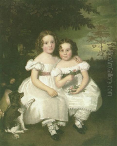 Sybilla Mackenzie Kirkland And Margaret Dorore (?) Kirkland In A Wooded Glade With Their Pet Dog Oil Painting by John (Gilbert) Graham