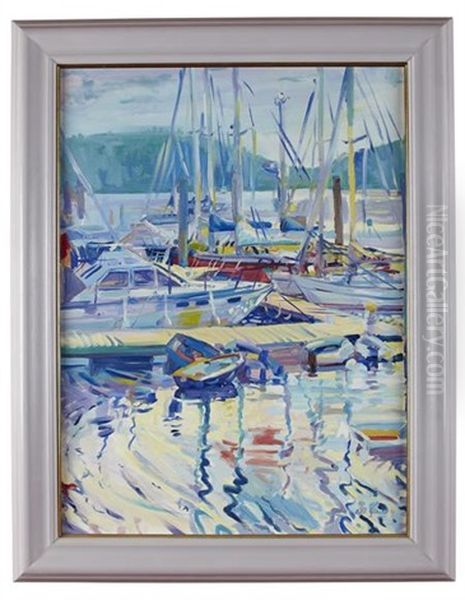 Yachts In Harbor Oil Painting by Peter Graham