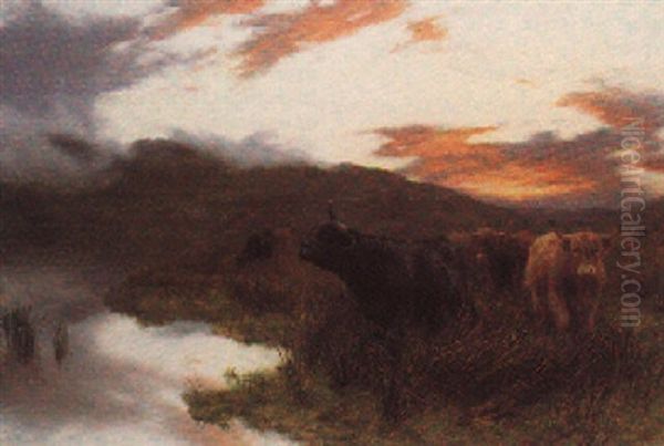 Sunset In The Highlands Oil Painting by Peter Graham