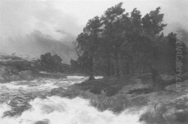 A River In Torrent Oil Painting by Peter Graham