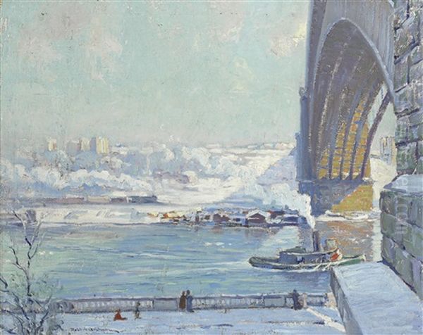 Washington Bridge, Winter Oil Painting by Robert Alexander Graham