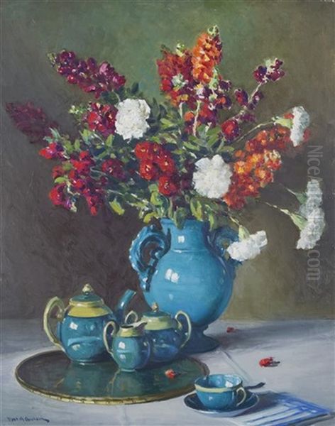 Flowers In A Blue Vase Oil Painting by Robert Alexander Graham