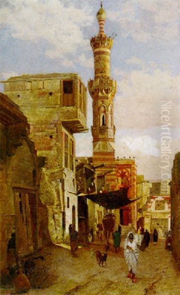 Street View In Cairo With Mosque Oil Painting by William Graham