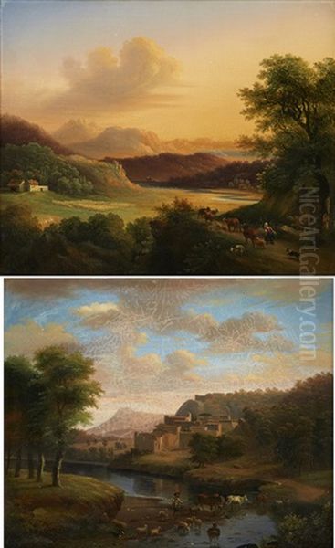 A Pair Of Southern Landscapes Oil Painting by Victor de Grailly