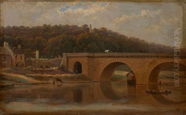 Vue Du Pont De Sevres, Avec La Lanterne De Demosthene A L'arriere-plan Oil Painting by Victor de Grailly