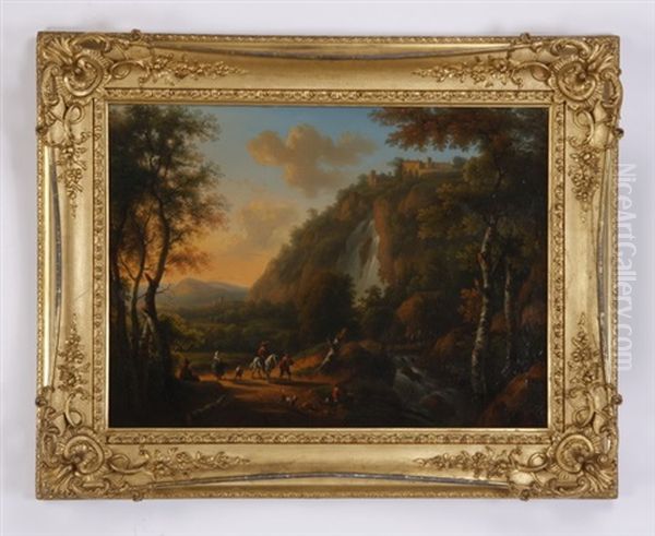 Mountain Landscape With Waterfall Oil Painting by Victor de Grailly