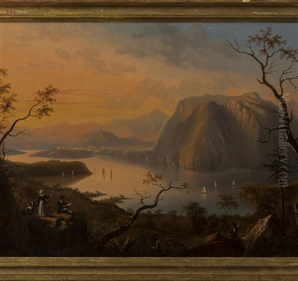 View Of West Point From Bull Hill, On The Hudson River Oil Painting by Victor de Grailly