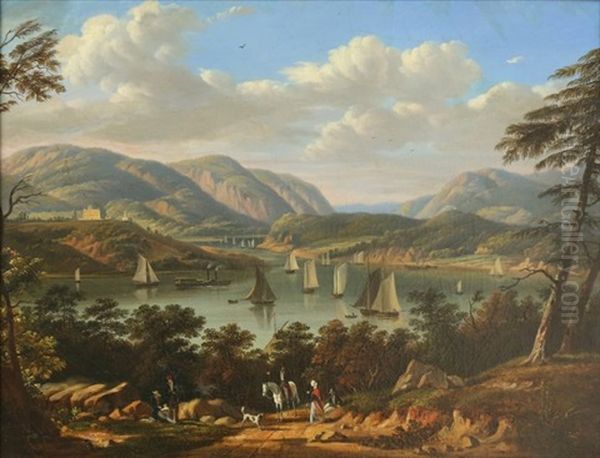 View Of The Hudson River Near West Point Oil Painting by Victor de Grailly