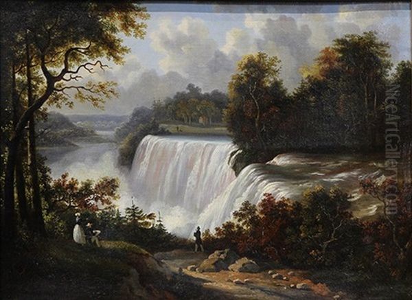 Figures By Niagara Falls Oil Painting by Victor de Grailly