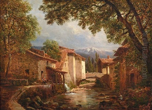 Vue D'un Moulin Dans Les Contreforts De Montagne by Victor de Grailly