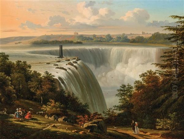 Picnic At Niagara Falls Oil Painting by Victor de Grailly