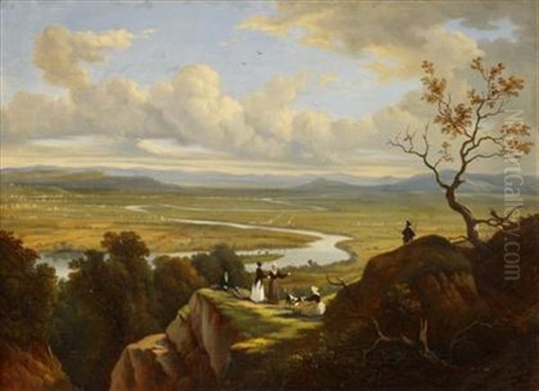 The Valley Of The Connecticut From Mount Holyoke, The Oxbow Oil Painting by Victor de Grailly