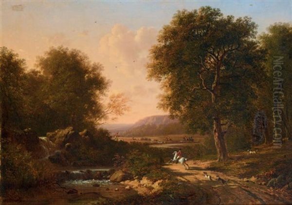 Scene De Chasse A Courre En Foret by Victor de Grailly