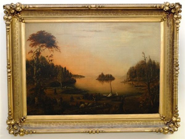 Lake Landscape With Figures Oil Painting by Victor de Grailly