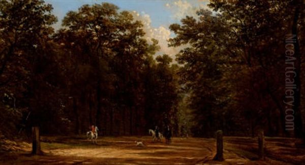 Riders In A Park Oil Painting by Victor de Grailly