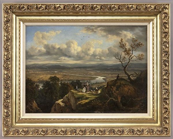 View From Mount Holyoke, Massachusetts (and The Oxbow, Connecticut River) Oil Painting by Victor de Grailly