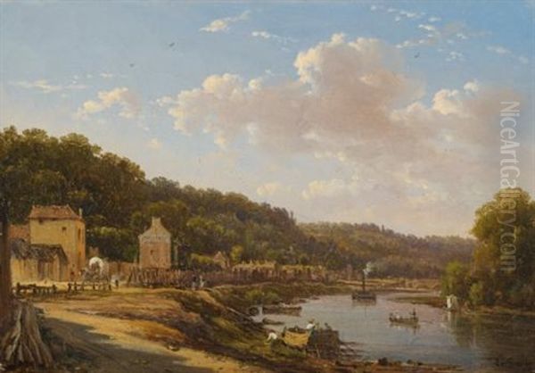 A View Of The Seine And The Coteaux De Suresnes Oil Painting by Victor de Grailly