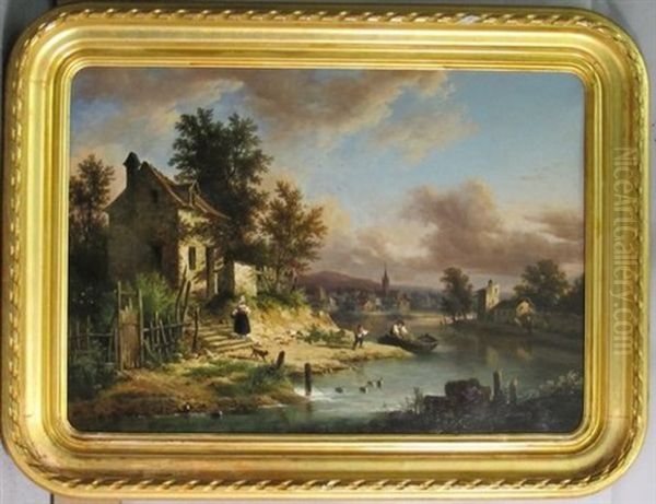 Bord De Riviere Oil Painting by Victor de Grailly