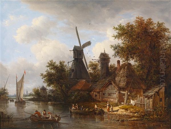 Hollandische Kanallandschaft Oil Painting by Victor de Grailly