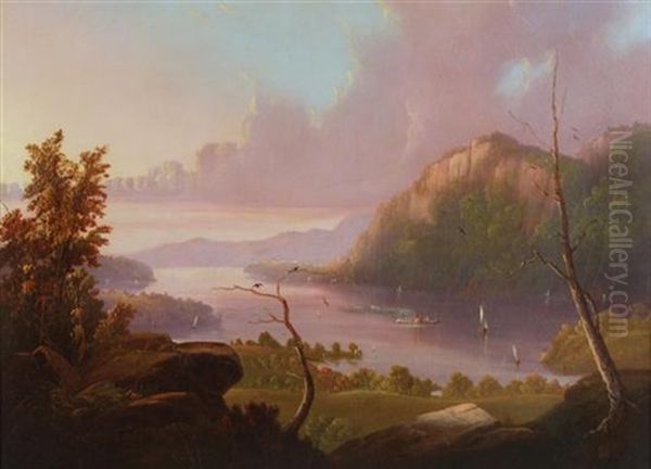 Crow Nest From Bull Hill Hudson River Oil Painting by Victor de Grailly