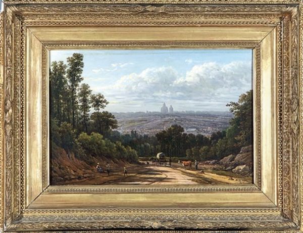 Paysage Au Grand Chemin Anime A L'approche D'une Ville Oil Painting by Victor de Grailly