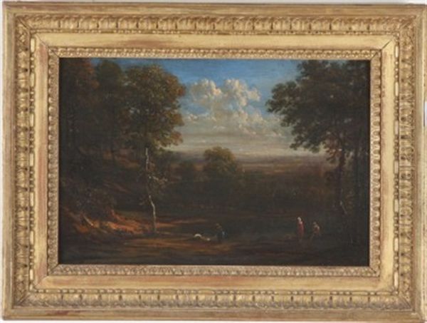 Valley Landscape With Three Figures Oil Painting by Victor de Grailly