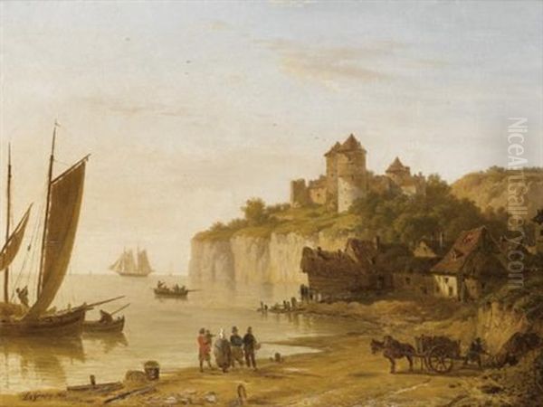 Falaises Et Chateau De Tancarville, Normandie Oil Painting by Victor de Grailly