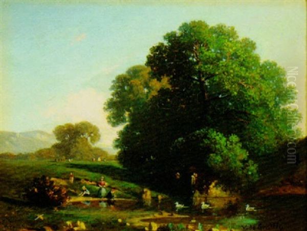 A Holiday At The Duck Pond Oil Painting by Victor de Grailly