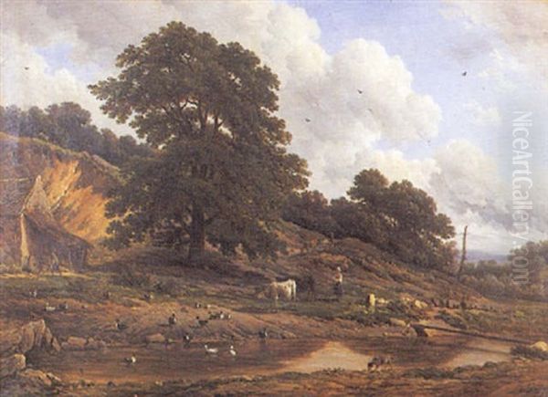 Scene Pastorale Au Bord D'un Ruisseau Oil Painting by Victor de Grailly