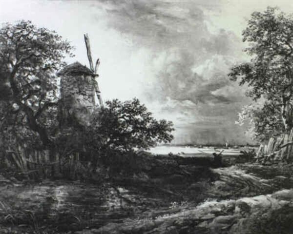 Paysage Nuageux Aux Moulins Oil Painting by Victor de Grailly