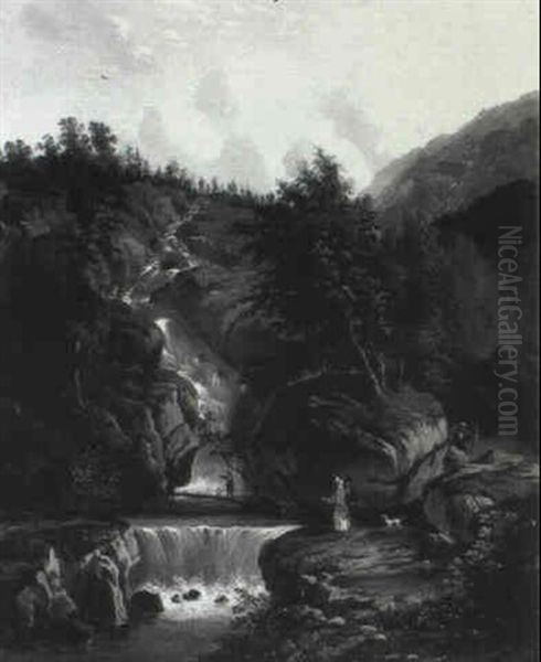 Silver Cascade At The Falls, Crawford North, New Hampshire Oil Painting by Victor de Grailly